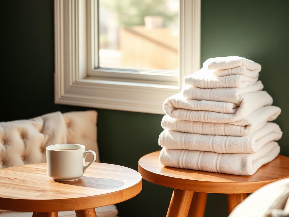 Coffee and freshly folded towels in the Laundry Lounge Co lounge
