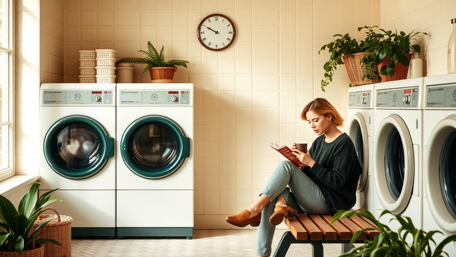 Customer relaxing with a coffee in the Laundry Lounge Co laundrette